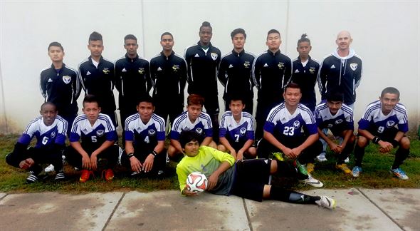 Coach Hamilton and the 2014 Varsity Boys Soccer Team